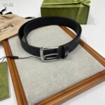 Gucci GG Unisex Belt Interlockig G Black GG Supreme Canvas Leather Square Buckle - Image 2