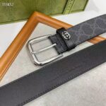 Gucci GG Unisex Belt Interlockig G Black GG Supreme Canvas Leather Square Buckle - Image 5