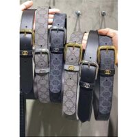 Gucci GG Unisex Belt Interlockig G Grey Black GG Supreme Canvas Leather Square Buckle (8)