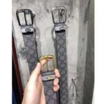 Gucci GG Unisex Belt Interlockig G Grey Black GG Supreme Canvas Leather Square Buckle - immagine 5