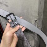 Gucci GG Unisex Belt Interlockig G Grey Black GG Supreme Canvas Leather Square Buckle - immagine 4