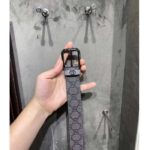 Gucci GG Unisex Belt Interlockig G Grey Black GG Supreme Canvas Leather Square Buckle - immagine 6