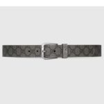 Cintura unisex Gucci GG Interlockig G grigio nero in tela GG Supreme con fibbia quadrata in pelle