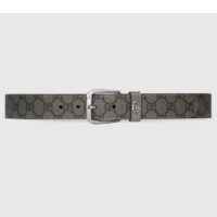 Gucci GG Unisex Belt Interlockig G Grey Black GG Supreme Canvas Leather Square Buckle
