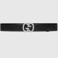 Gucci GG Unisex Buckle Wide Belt Black Leather Double G 4 CM Width (2)