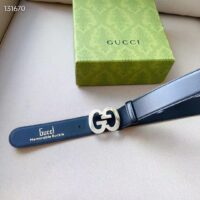 Gucci GG Unisex Buckle Wide Belt Black Leather Double G 4 CM Width (2)