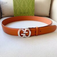 Gucci GG Unisex Buckle Wide Belt Brown Leather Double G 4 CM Width (3)