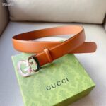 Gucci GG Unisex Buckle Wide Belt Brown Leather Double G 4 CM Width – Image 7