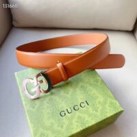 Gucci GG Unisex Buckle Wide Belt Brown Leather Double G 4 CM Width (3)