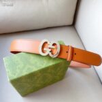 Gucci GG Unisex Buckle Wide Belt Brown Leather Double G 4 CM Width – Image 5