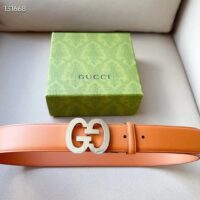 Gucci GG Unisex Buckle Wide Belt Brown Leather Double G 4 CM Width (3)