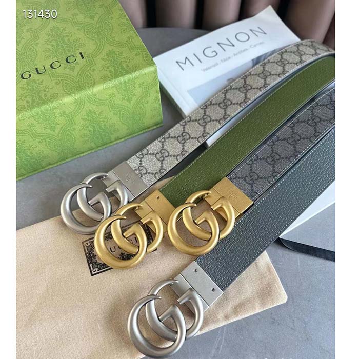 Gucci GG Unisex Marmont Reversible Belt Beige Ebony Supreme Canvas 3.8 CM Width (4)