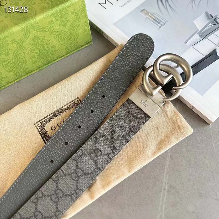 Gucci GG Unisex Marmont Reversible Belt Grey Black Supreme Canvas 3.8 CM Width (1)