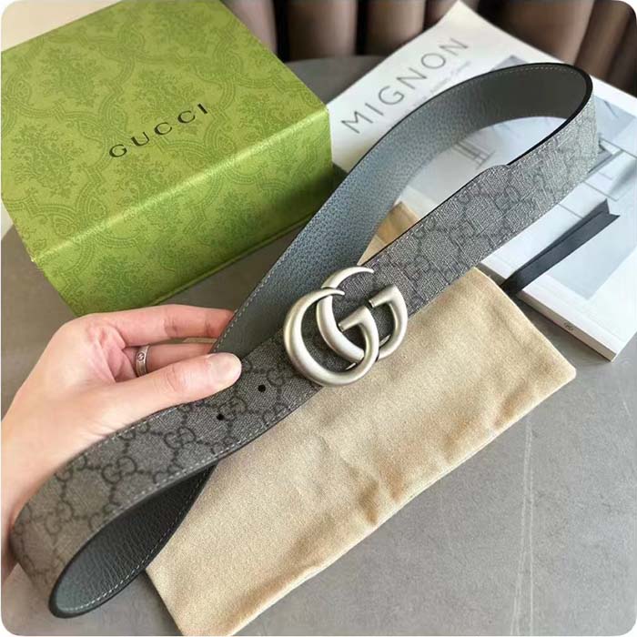 Gucci GG Unisex Marmont Reversible Belt Grey Black Supreme Canvas 3.8 CM Width (8)