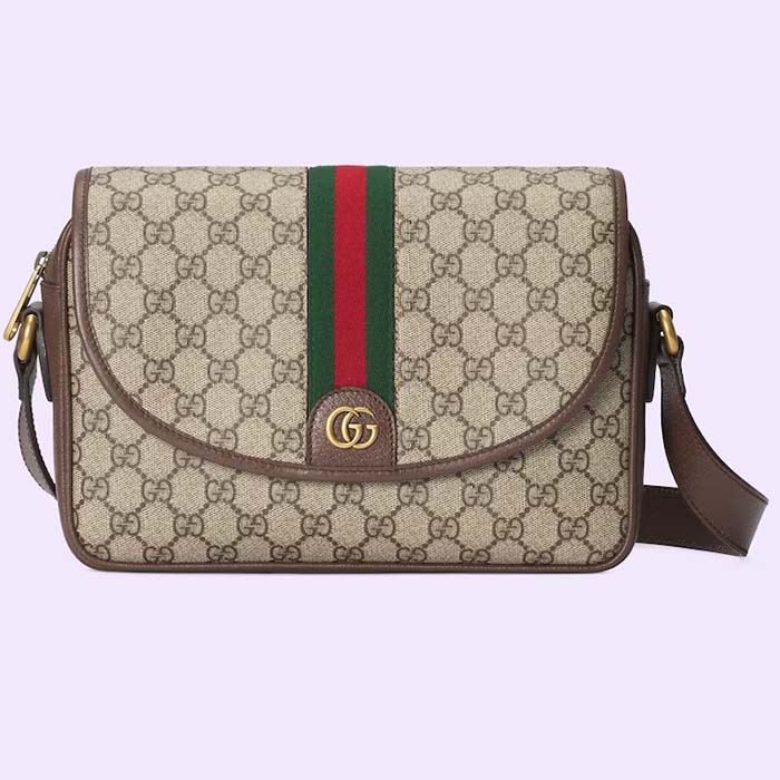 Gucci GG Unisex Ophidia Messenger Bag Beige Ebony GG Supreme Canvas Double G