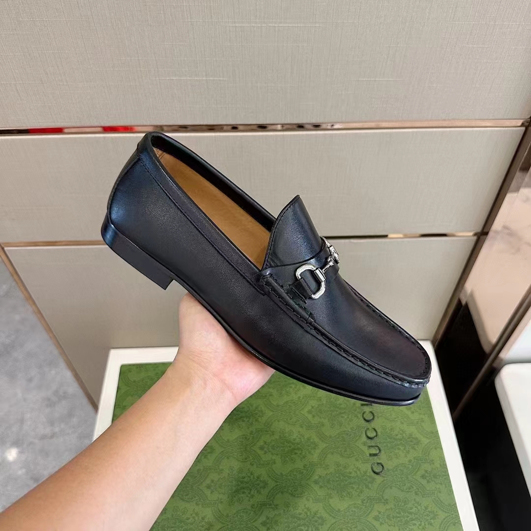 Gucci Men GG 1953 Horsebit Loafer Black Leather Flat 1.3 CM Heel (10)