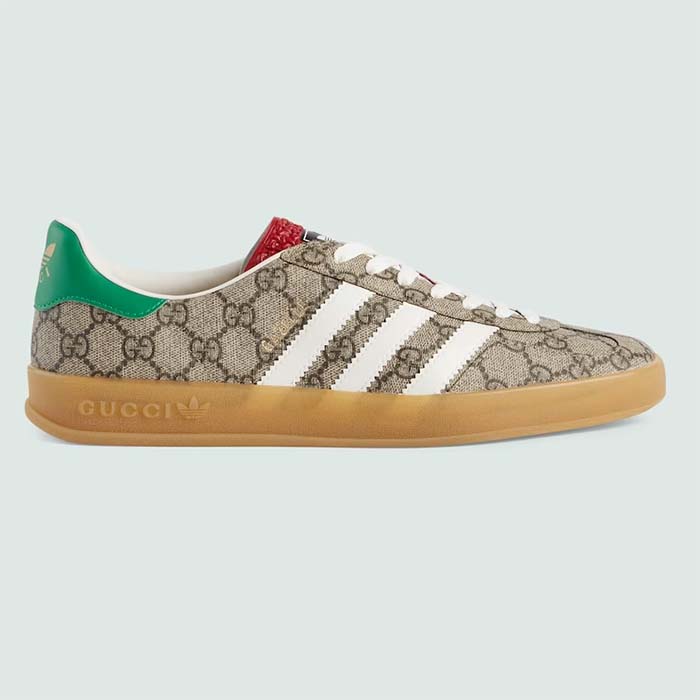 Gucci Unisex Adidas x Gucci Gazelle Sneaker Beige Ebony GG Supreme Canvas Low Heel