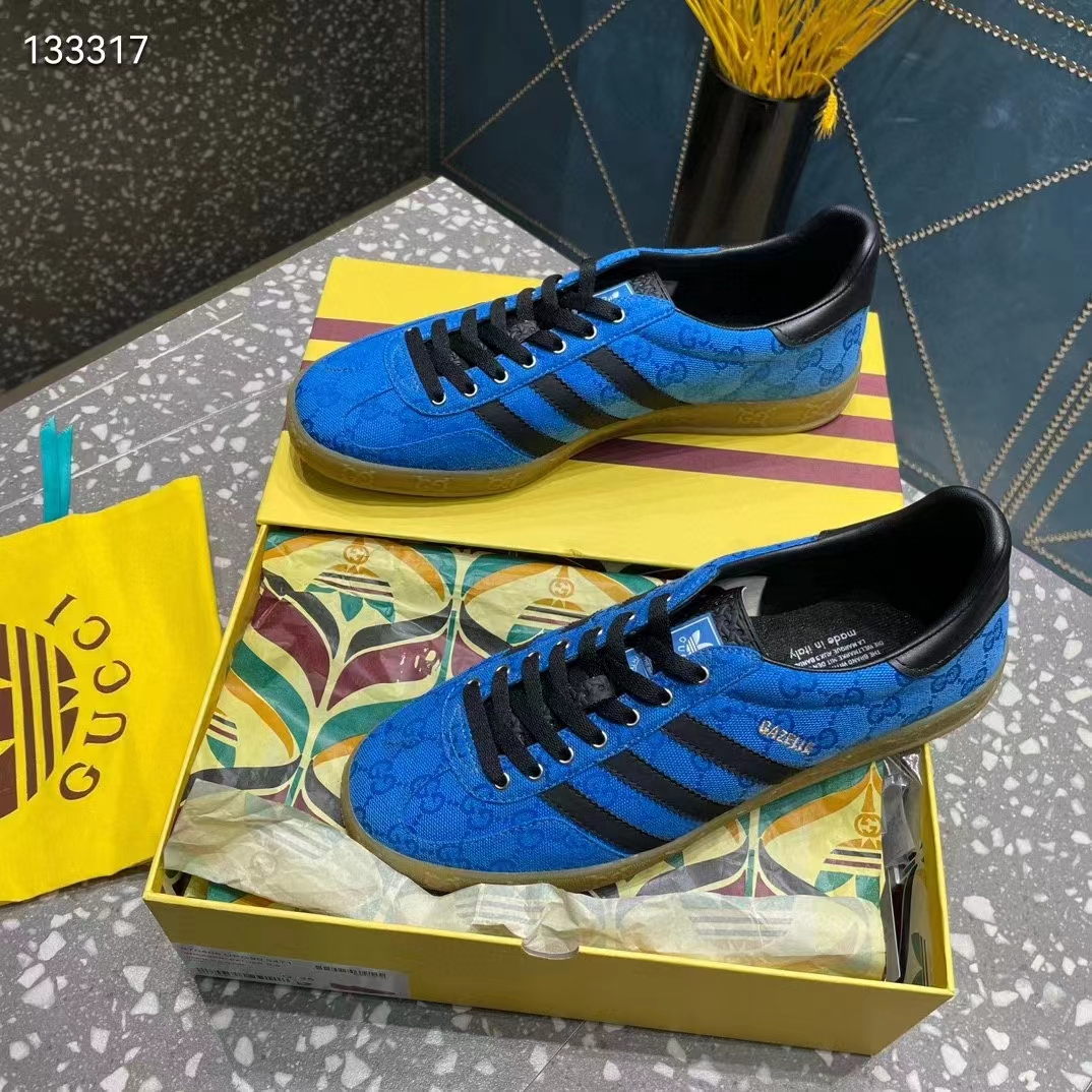 Gucci Unisex Adidas x Gucci Gazelle Sneaker Blue Original GG Canvas Rubber Low 3 CM Heel (3)