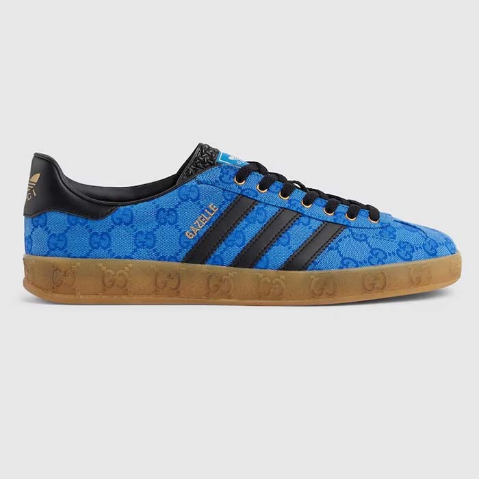 Gucci Unisex Adidas x Gucci Gazelle Sneaker Blue Original GG Canvas Rubber Low 3 CM Heel
