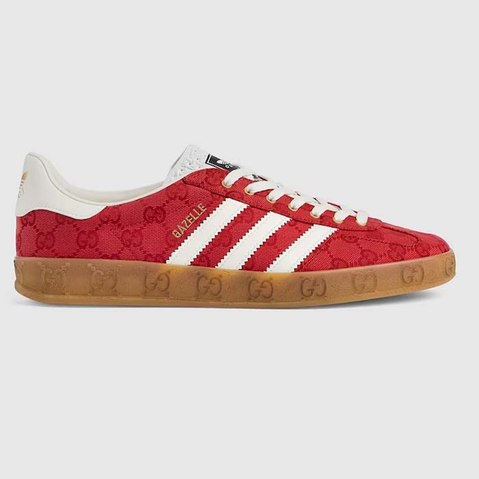 Gucci Unisex Adidas x Gucci Gazelle Sneaker Red Original GG Canvas Rubber Low 3 CM Heel