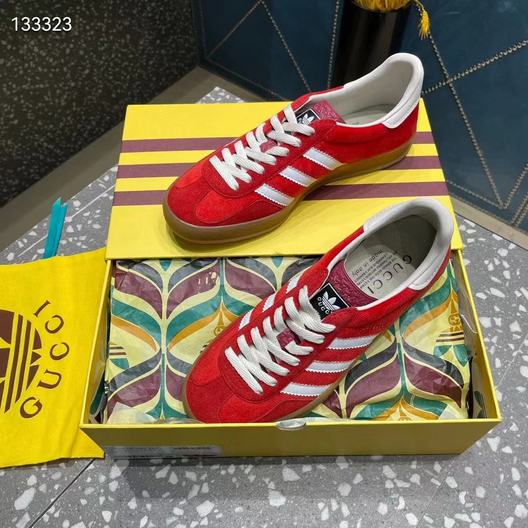 Gucci Unisex Adidas x Gucci Gazelle Sneaker Red Original GG Canvas Rubber Low 3 CM Heel (5)