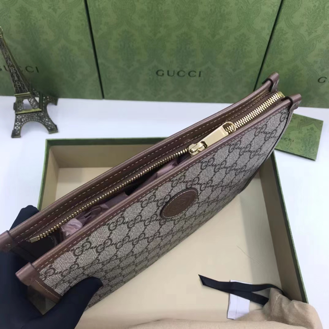 Gucci Unisex Beauty Case Interlocking G Beige Ebony GG Supreme Canvas (3)