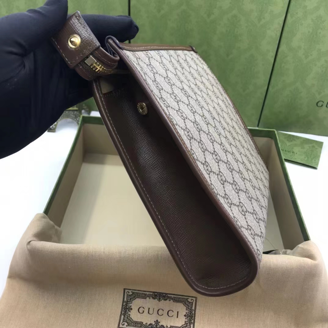 Gucci Unisex Beauty Case Interlocking G Beige Ebony GG Supreme Canvas (9)