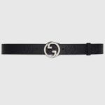 Gucci Unisex Blondie Belt Black Maxi GG Leather G Buckle 3 CM Width