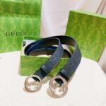 Gucci Unisex Blondie Belt Black Maxi GG Leather G Buckle 3 CM Width - Image 8