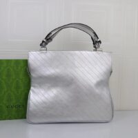 Gucci Unisex Blondie Medium Tote Bag Silver Lamé Leather Round Interlocking G (5)