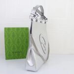 Gucci Unisex Blondie Medium Tote Bag Silver Lamé Leather Round Interlocking G - Imagen 6