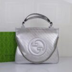 Gucci Unisex Blondie Medium Tote Bag Silver Lamé Leather Round Interlocking G - Imagen 2