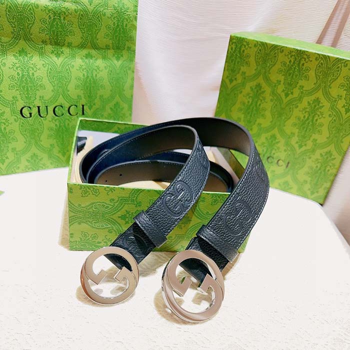Gucci Unisex Blondie Wide Belt Black Maxi GG Leather G Buckle 4 CM Width (3)