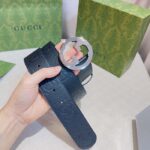 Gucci Unisex Blondie Wide Belt Black Maxi GG Leather G Buckle 4 CM Width – Bild 6