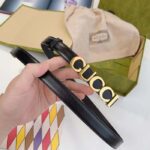 Gucci Unisex Buckle Thin Belt Black Leather Gold-Toned Hardware 2 CM Width - Image 7