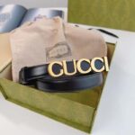 Gucci Unisex Buckle Thin Belt Black Leather Gold-Toned Hardware 2 CM Width - Image 2