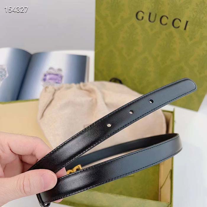 Gucci Unisex Bucket Thin Belt Black Leather Gold-Toned Hardware 2 CM Width (5)