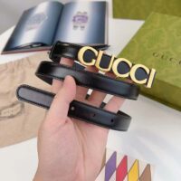 Gucci Unisex Bucket Thin Belt Black Leather Gold-Toned Hardware 2 CM Width (7)