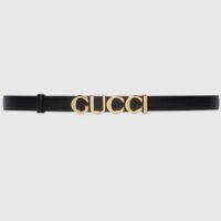 Gucci Unisex Bucket Thin Belt Black Leather Gold-Toned Hardware 2 CM Width (7)