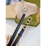 Gucci Unisex Buckle Thin Belt Black Leather Gold-Toned Hardware 2 CM Width - Image 3