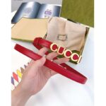 Gucci Unisex Buckle Thin Belt Red Leather Gold-Toned Hardware 1.5 CM Width – Image 8
