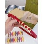 Gucci Unisex Buckle Thin Belt Red Leather Gold-Toned Hardware 1.5 CM Width – Image 9
