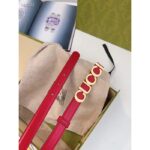 Gucci Unisex Buckle Thin Belt Red Leather Gold-Toned Hardware 1.5 CM Width – Image 3