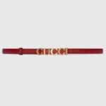 Ceinture fine unisexe Gucci en cuir rouge avec boucle et finitions dorées, largeur 1,5 cm