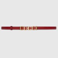 Gucci Unisex Buckle Thin Belt Red Leather Gold-Toned Hardware 1.5 CM Width (6)