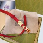 Gucci Unisex Buckle Thin Belt Red Leather Gold-Toned Hardware 1.5 CM Width – Image 5