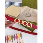 Gucci Unisex Buckle Thin Belt Red Leather Gold-Toned Hardware 1.5 CM Width – Image 7