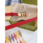 Gucci Unisex Buckle Thin Belt Red Leather Gold-Toned Hardware 1.5 CM Width – Image 4