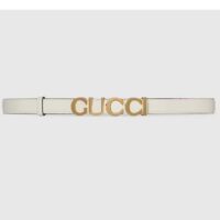 Gucci Unisex Buckle Thin Belt White Leather Gold-Toned Hardware 2 CM Width (3)