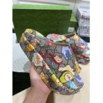 Gucci Unisex GG Animal Print Rubber Slide Sandal Beige Embossed Interlocking G Low Heel - immagine 3